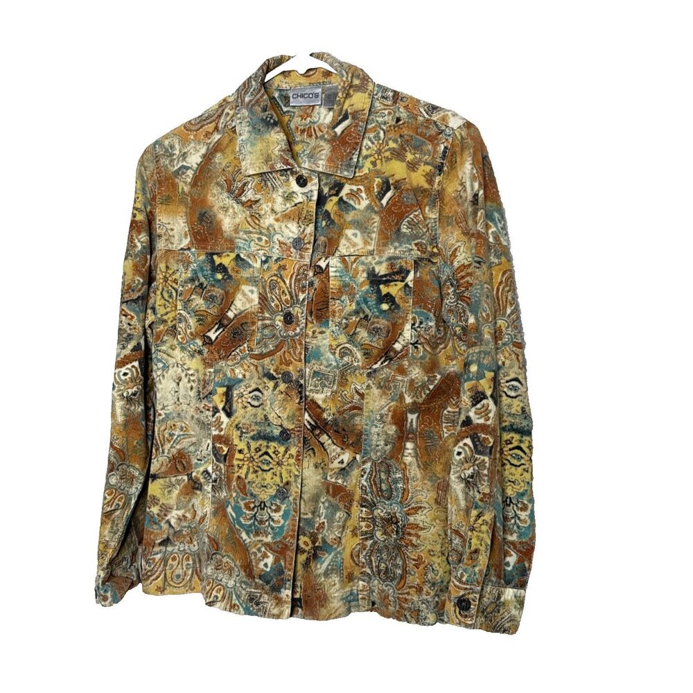 Chico’s Size 0 S 4 Corduroy Bloue Shirt Small Textured Materal Western Country